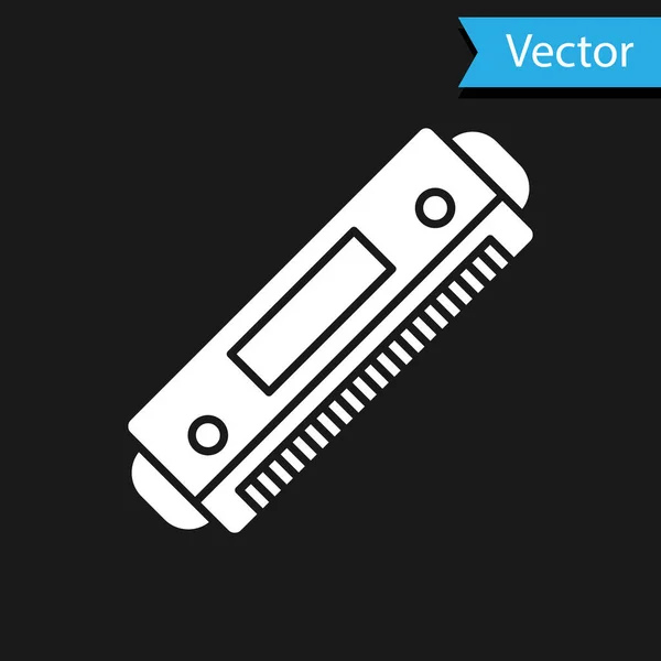 Siyah arkaplanda beyaz mızıka simgesi izole edildi. Müzik aleti. Vektör İllüstrasyonu — Stok Vektör
