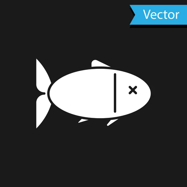 Icono de pescado blanco aislado sobre fondo negro. Ilustración vectorial — Vector de stock