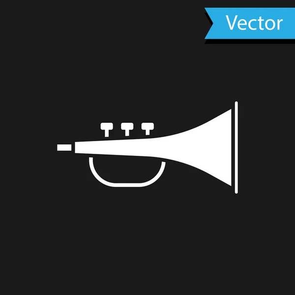 Icône trompette instrument de musique blanc isolé sur fond noir. Illustration vectorielle — Image vectorielle