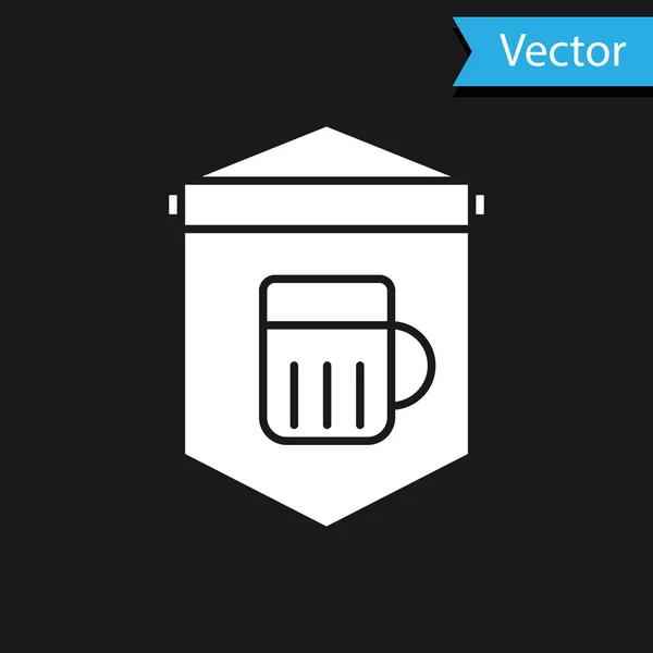 Bílá pouliční tabule se skleněnou ikonou piva izolovanou na černém pozadí. Vhodné pro inzeráty bar, kavárna, hospoda, restaurace. Vektorová ilustrace — Stockový vektor