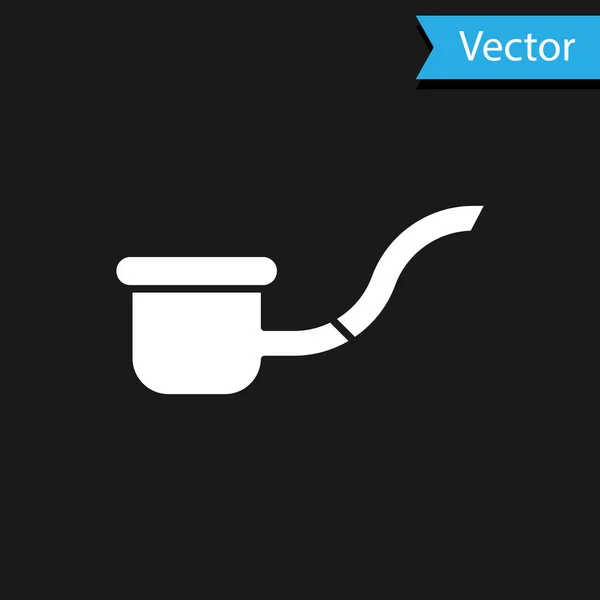 Weiße Raucherpfeife mit Rauch-Symbol isoliert auf schwarzem Hintergrund. Tabakpfeife. Vektorillustration — Stockvektor