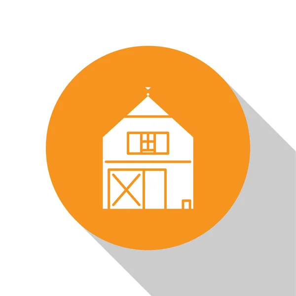 Ікона White Farm House ізольована на білому тлі. Расистський сільський ландшафт. Кнопка помаранчевого кола. Векторний приклад — стоковий вектор