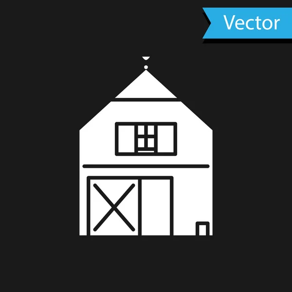 White Farm House concept icon isolated on black background. Rustic farm landscape. Vector Illustration — Stock Vector
