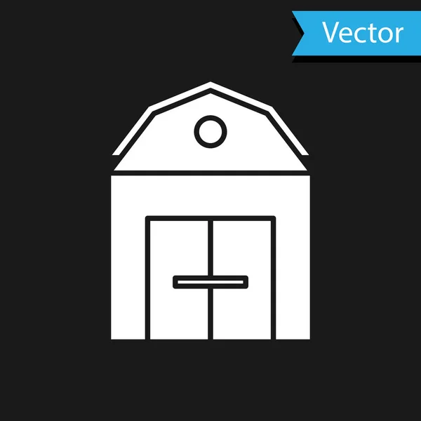 Weißes Bauernhaus-Konzept-Symbol isoliert auf schwarzem Hintergrund. rustikale Bauernlandschaft. Vektorillustration — Stockvektor