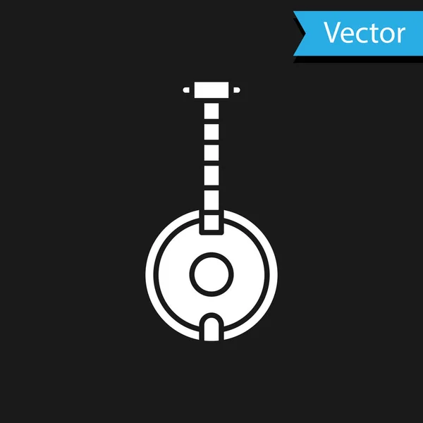 Biała ikona Banjo odizolowana na czarnym tle. Instrumenty muzyczne. Ilustracja wektora — Wektor stockowy