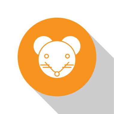 Beyaz Fare burç simgesi beyaz arka planda izole edildi. Astrolojik yıldız falı koleksiyonu. Turuncu daire düğmesi. Vektör İllüstrasyonu