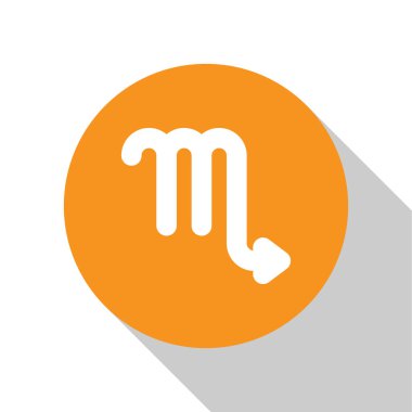 Beyaz Akrep burç simgesi beyaz arkaplanda izole edildi. Astrolojik yıldız falı koleksiyonu. Turuncu daire düğmesi. Vektör İllüstrasyonu