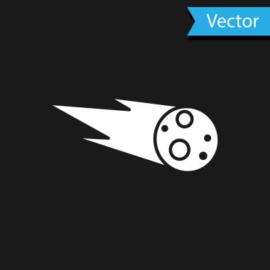 Beyaz Kuyrukluyıldız, siyah arkaplana izole edilmiş bir şekilde hızla düşüyor. Vektör İllüstrasyonu