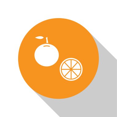 Beyaz arkaplanda beyaz turuncu meyve ikonu izole edildi. Turuncu daire düğmesi. Vektör İllüstrasyonu