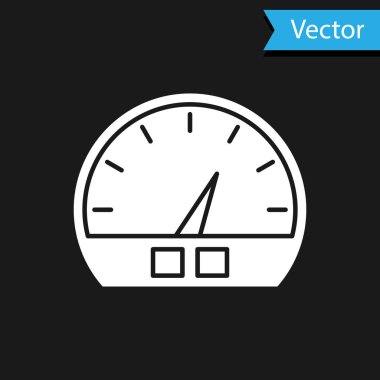 Siyah arkaplanda beyaz hız göstergesi simgesi izole edildi. Vektör İllüstrasyonu
