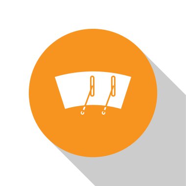 Beyaz önekran sileceği simgesi beyaz arkaplanda izole edildi. Turuncu daire düğmesi. Vektör İllüstrasyonu