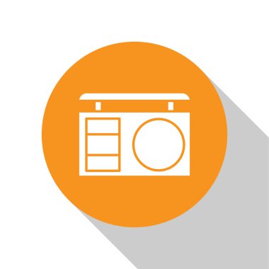 Beyaz Gözlü, beyaz arkaplanda izole edilmiş fırça simgesi olan bir palet. Turuncu daire düğmesi. Vektör İllüstrasyonu