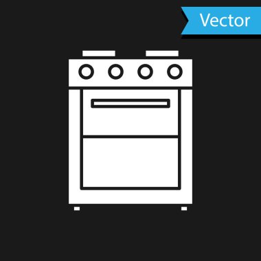 Siyah arkaplanda beyaz fırın simgesi var. Fırın tabelası. Vektör İllüstrasyonu