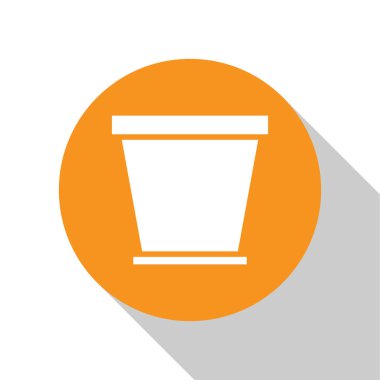 Beyaz çiçek saksısı simgesi beyaz arkaplanda izole edildi. Turuncu daire düğmesi. Vektör İllüstrasyonu