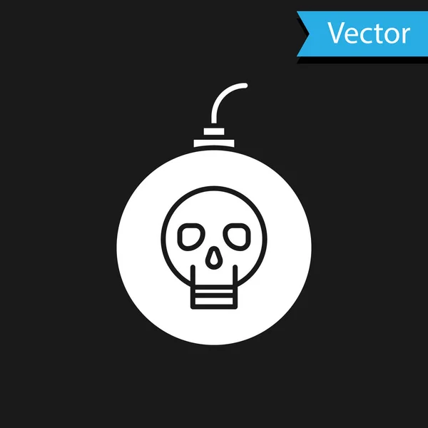 Weiße Bombe bereit zur Explosion Symbol isoliert auf schwarzem Hintergrund. fröhliche Halloween-Party. Vektorillustration — Stockvektor