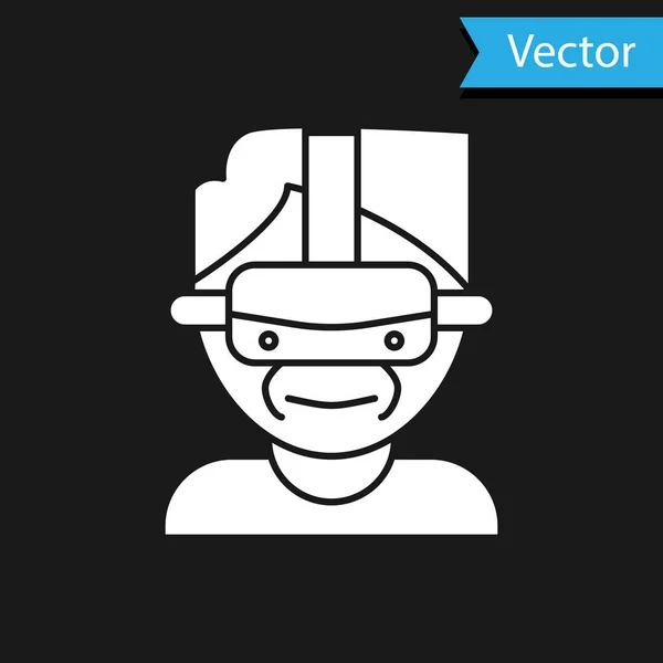 Witte Virtual reality bril pictogram geïsoleerd op zwarte achtergrond. Stereoscopisch 3d vr masker. Vector Illustratie — Stockvector