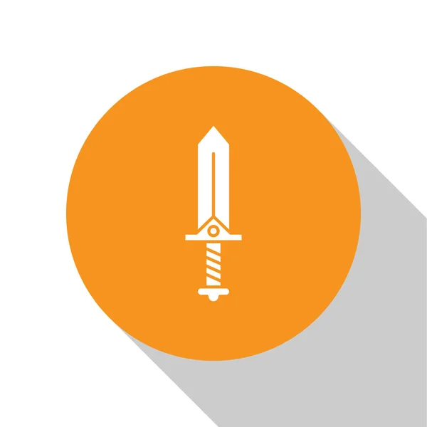 White Sword for game icon isolated on white background. Orange circle button. Vector Illustration — 스톡 벡터