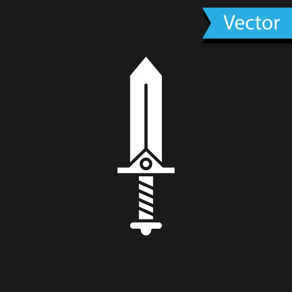 Weißes Schwert für Spielsymbol isoliert auf schwarzem Hintergrund. Vektorillustration — Stockvektor