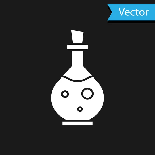 Біла скляна пляшка з магічною іконою еліксиру ізольована на чорному тлі. Активи комп'ютерних ігор. Векторна ілюстрація — стоковий вектор