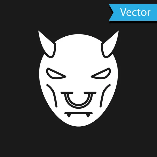 Vit Mask av djävulen med horn ikon isolerad på svart bakgrund. Vektor Illustration — Stock vektor