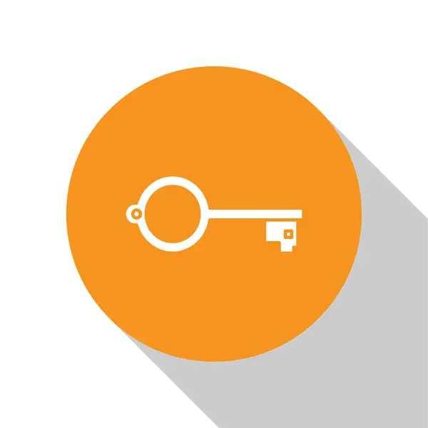 White Ancient key for game icon isolated on white background. Orange circle button. Vector Illustration — 스톡 벡터