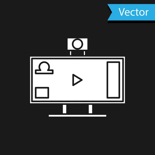 Blanco Live streaming en línea juego de video icono aislado sobre fondo negro. Ilustración vectorial — Vector de stock