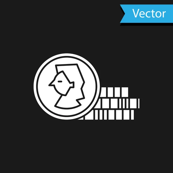 Weiße Münze für Spielsymbol isoliert auf schwarzem Hintergrund. Vektorillustration — Stockvektor