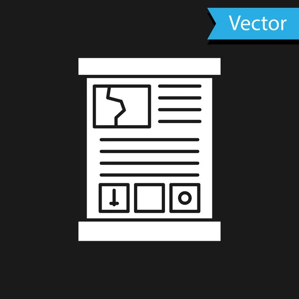 Icono de guía de juego blanco aislado sobre fondo negro. Manual de usuario, instrucción, guía, manual. Ilustración vectorial — Vector de stock