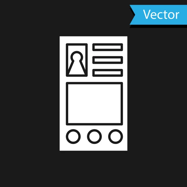 Weiß erstellt Kontobildschirm-Symbol isoliert auf schwarzem Hintergrund. Vektorillustration — Stockvektor