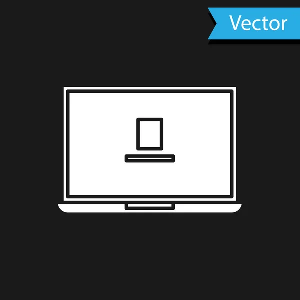 Icône d'ordinateur portable blanc isolé sur fond noir. Ordinateur portable avec signe d'écran vide. Illustration vectorielle — Image vectorielle