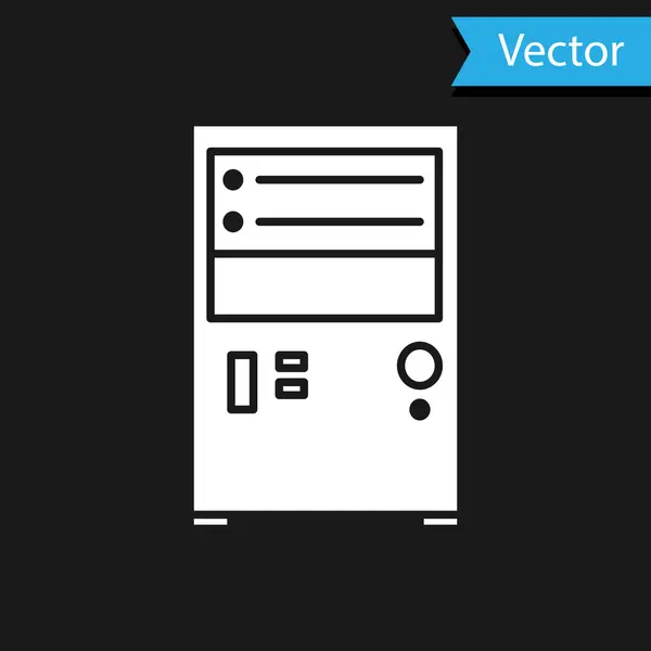 Icono del ordenador blanco aislado sobre fondo negro. Signo de componente PC. Ilustración vectorial — Vector de stock