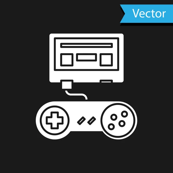 Белая игровая консоль с джойстиком на черном фоне. Векторная миграция — стоковый вектор
