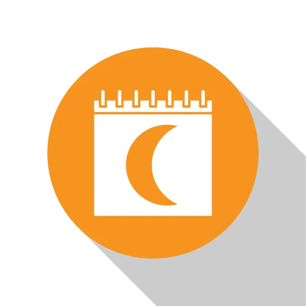 Kalendersymbol für weiße Mondphasen isoliert auf weißem Hintergrund. orange Kreis-Taste. Vektorillustration — Stockvektor