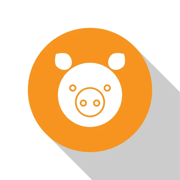 Signo zodiacal de cerdo blanco aislado sobre fondo blanco. Colección de horóscopos astrológicos. Botón círculo naranja. Ilustración vectorial — Vector de stock