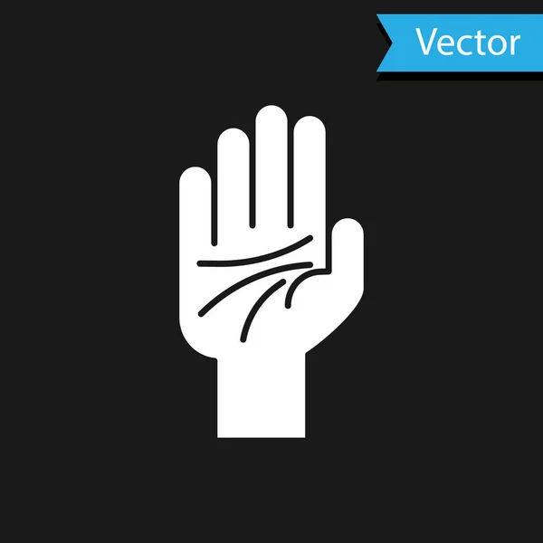 Weiße Handfläche des Handsymbols isoliert auf schwarzem Hintergrund. Vektorillustration — Stockvektor