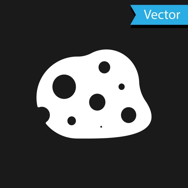 Icono de asteroide blanco aislado sobre fondo negro. Ilustración vectorial — Vector de stock