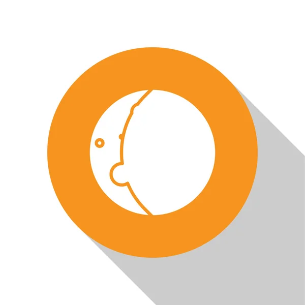 Éclipse blanche de l'icône du soleil isolée sur fond blanc. Éclipse totale du sonar. Bouton rond orange. Illustration vectorielle — Image vectorielle