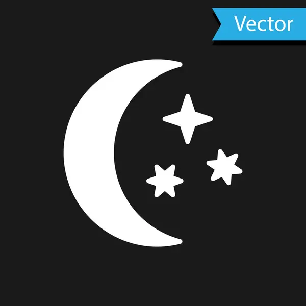 Weißer Mond und Sterne-Symbol isoliert auf schwarzem Hintergrund. Vektorillustration — Stockvektor
