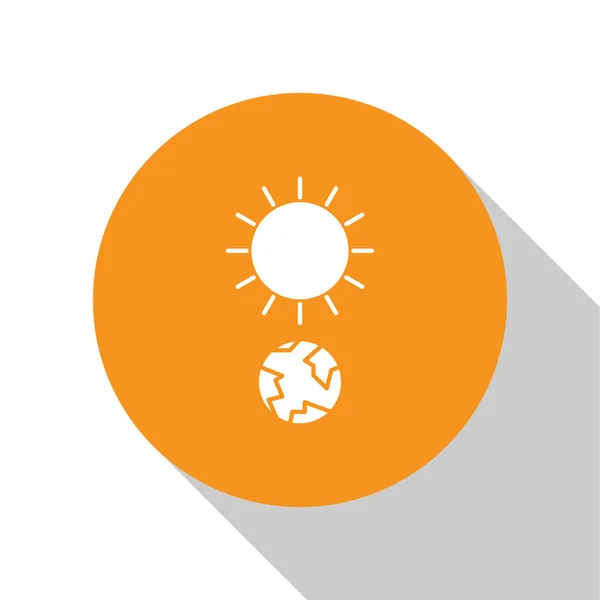 Icono del Solsticio Blanco aislado sobre fondo blanco. Botón círculo naranja. Ilustración vectorial — Vector de stock