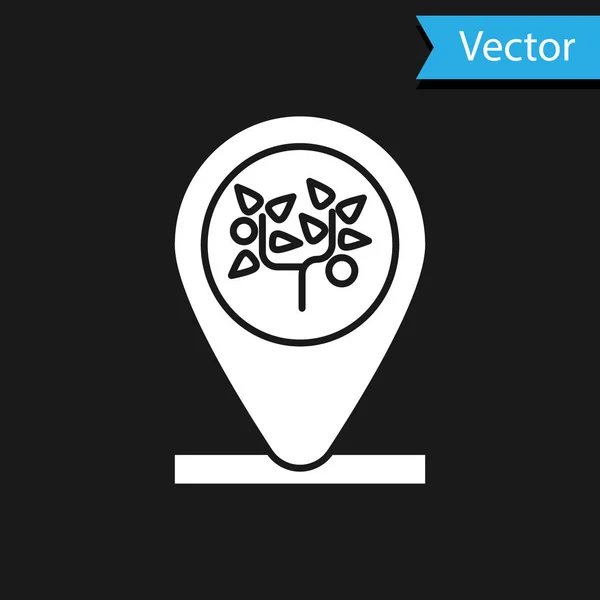 Weißer Standort und Baumsymbol isoliert auf schwarzem Hintergrund. Vektorillustration — Stockvektor