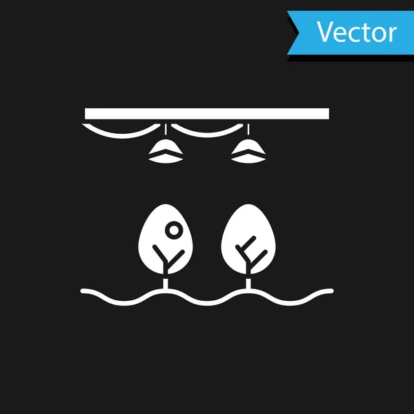 Granja White Smart con bombilla y símbolo de la planta icono aislado sobre fondo negro. Ilustración vectorial — Archivo Imágenes Vectoriales