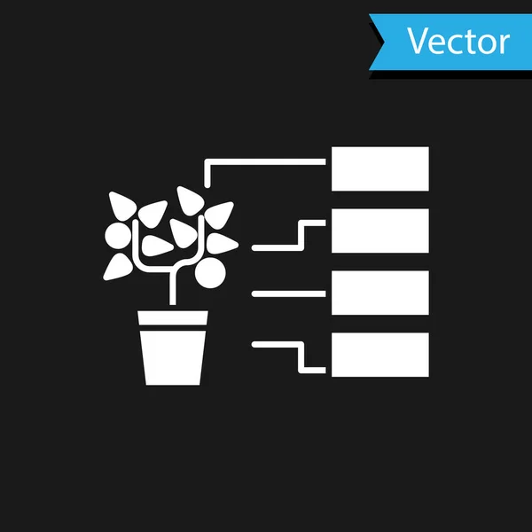 Иконка анализа белого цветка выделена на черном фоне. Векторная миграция — стоковый вектор
