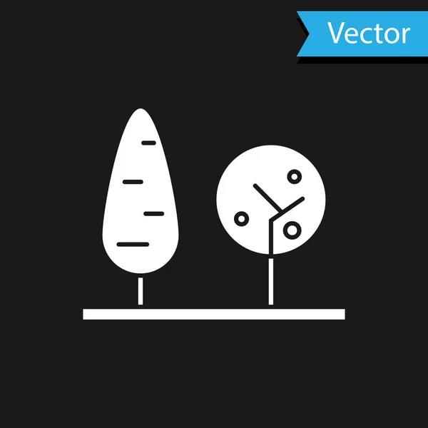 Icono de Árboles Blancos aislado sobre fondo negro. Símbolo forestal. Ilustración vectorial — Vector de stock