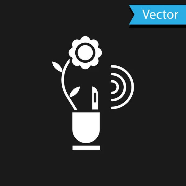 Weiße Smart-Farming-Technologie - Automatisierungssystem für den Bauernhof im App-Symbol isoliert auf schwarzem Hintergrund. Vektorillustration — Stockvektor