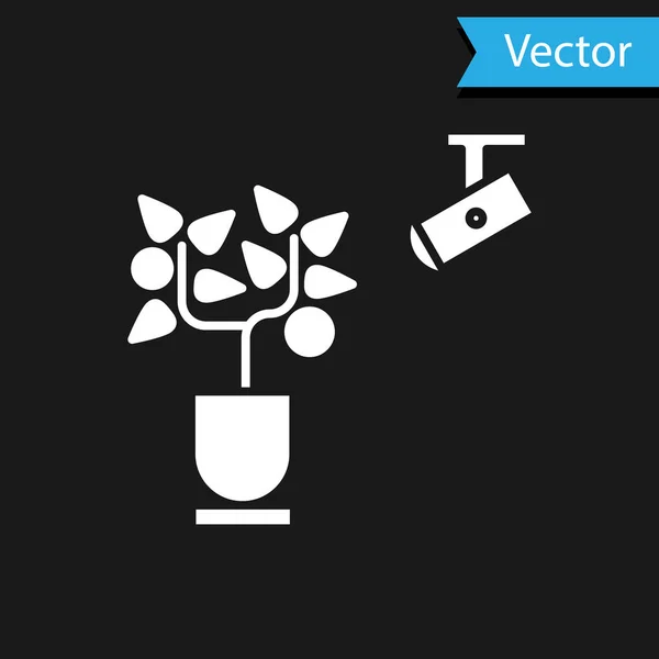 Tecnologia de agricultura inteligente branca - sistema de automação agrícola no ícone do aplicativo isolado em fundo preto. Ilustração vetorial — Vetor de Stock