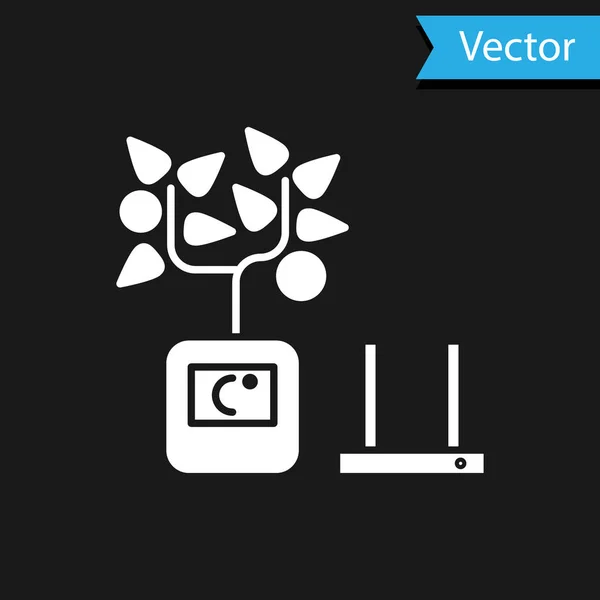 Technologie agricole intelligente blanche - système d'automatisation agricole dans l'icône de l'application isolé sur fond noir. Illustration vectorielle — Image vectorielle