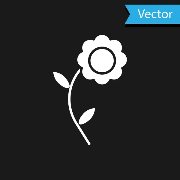 Значок белого цветка выделен на черном фоне. Векторная миграция — стоковый вектор