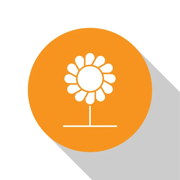 White Flower icon isolated on white background. Orange circle button. Vector Illustration — Stock Vector