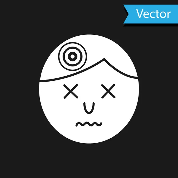 Uomo Bianco con mal di testa, icona emicrania isolata su sfondo nero. Illustrazione vettoriale — Vettoriale Stock