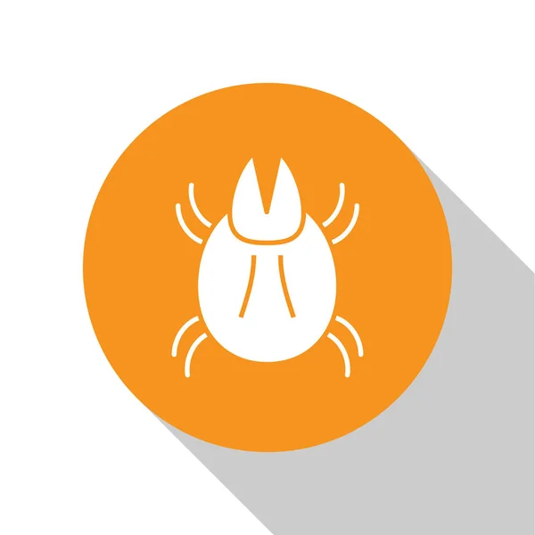 White Parasite mite icon isolated on white background. Orange circle button. Vector Illustration — Stock Vector
